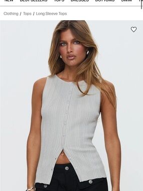 Princess Polly Ribbed Button-Front Tank in Light Gray
